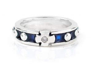 Anello rosario con diamante argento blu unisex