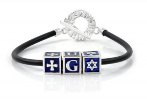 Bracciale Tile religioso in argento e caucciù personalizzabile con 3 charms blu