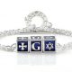 Bracciale Tile religioso personalizzabile in argento con tre charms blu-