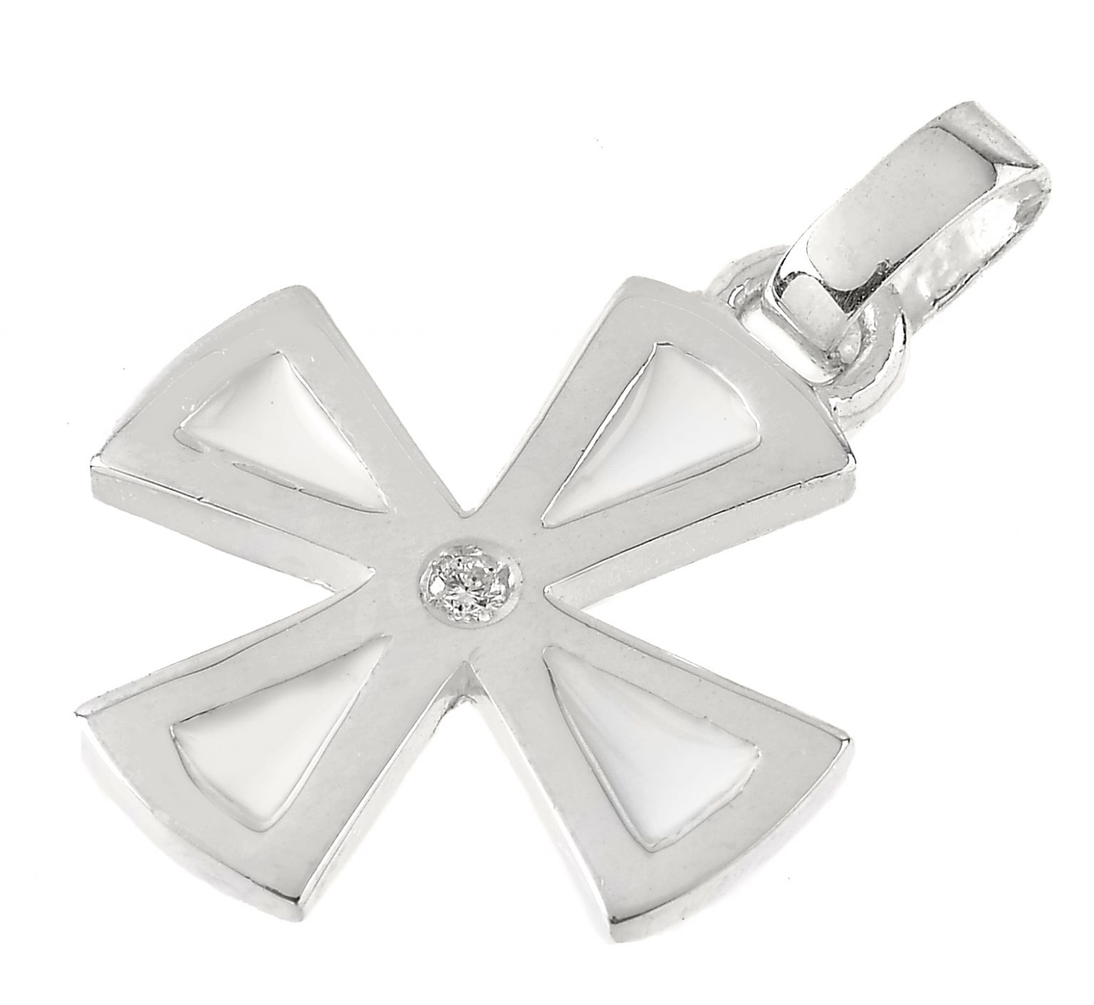 Croce Greca in argento e diamnte con smalto di cottura panna Croce Greca Rosarium