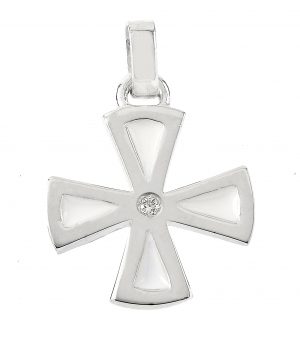 Croce Greca in argento e diamnte con smalto di cottura panna